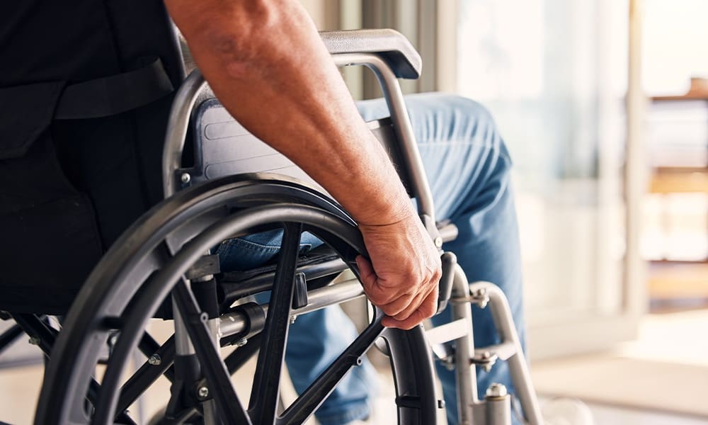 Disability and Your Finances - Man, Hands and Wheelchair for Support, Hope or Travel in Healthcare or Medicare at Home