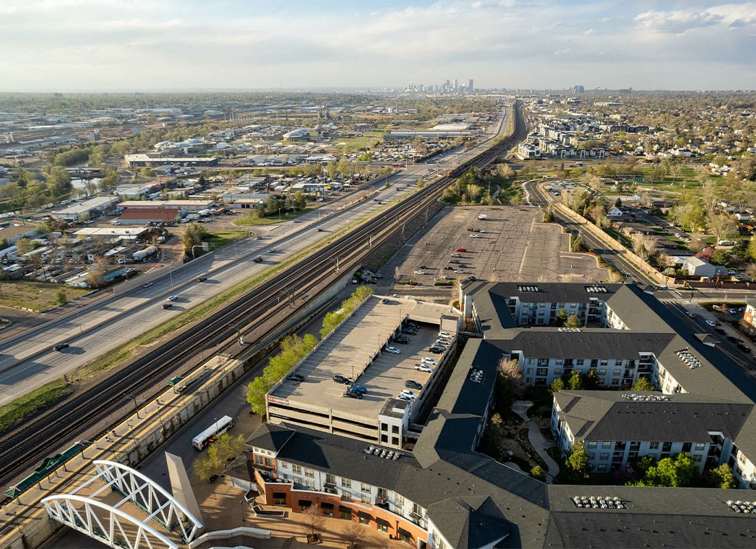 Englewood, CO - Aerial View of Englewood With Denver on the Horizon