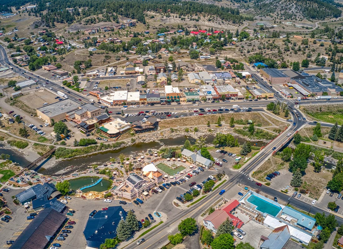 Pagosa Springs, CO - Aerial View of the Town of Pagosa Springs, Colorado Which is Famous With Tourists for Its Multiple Hot Springs